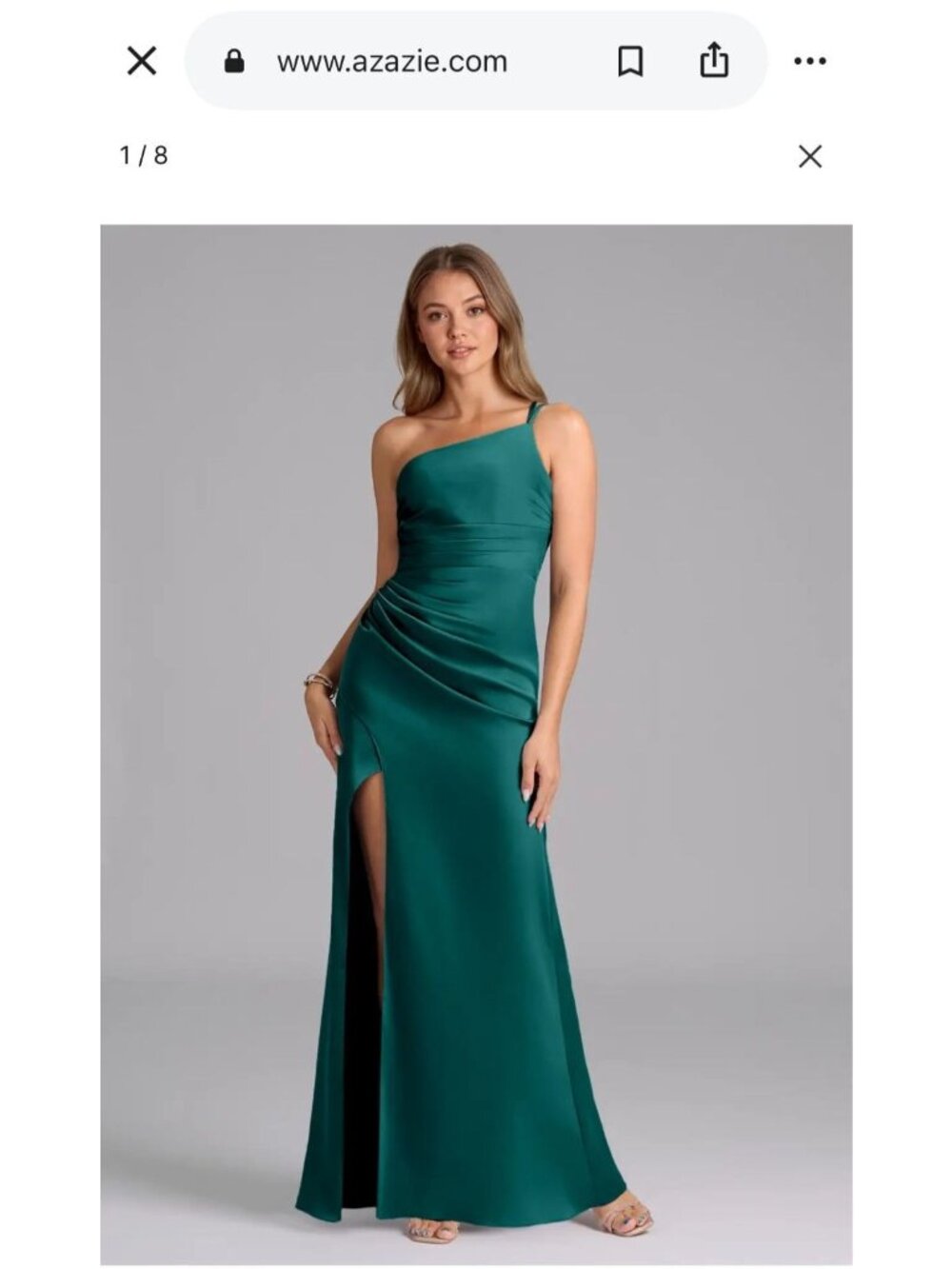 Azazie Eren Peacock One-Shoulder Satin Dress – Size A8